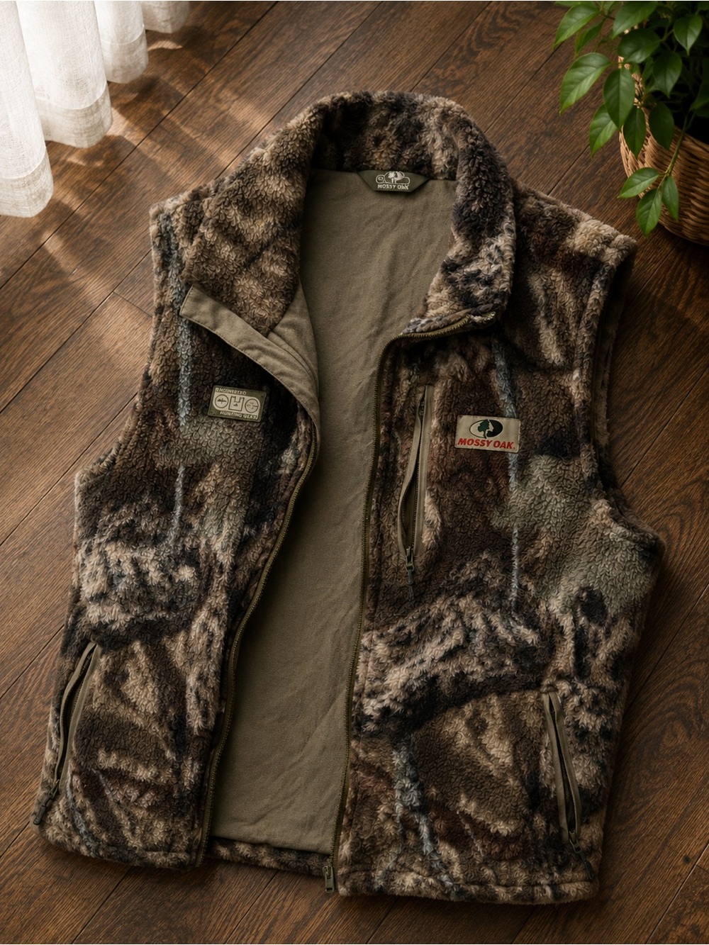 EHG Elite Mossy Oak Camo Sherpa Fleece Hunting Vest Men’s Large Full Zip